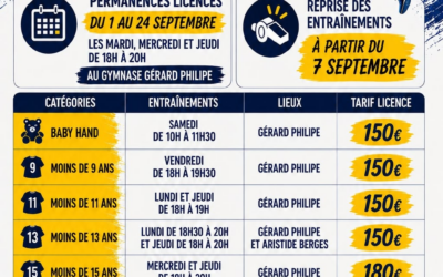 Planning et tarifs licences saison 2026/2027