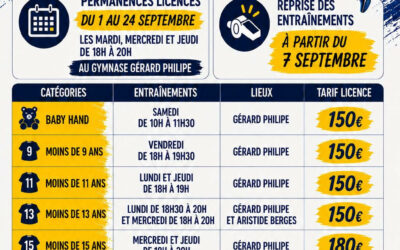 Planning et tarifs licences saison 2026/2027