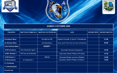 Planning des Matchs du 3 Octobre 2026