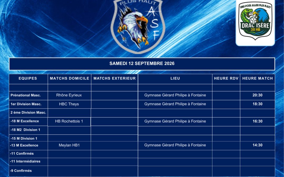 Planning matchs du 12 septembre 2026
