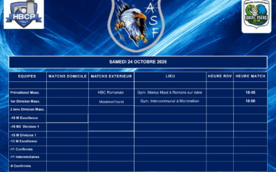 Planning matchs du samedi 24 octobre 2026